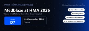 Medblaze at Hospital Management Asia 2026, Booth D7, Queen Sirikit National Convention Center, Bangkok, 2 to 3 September 2026