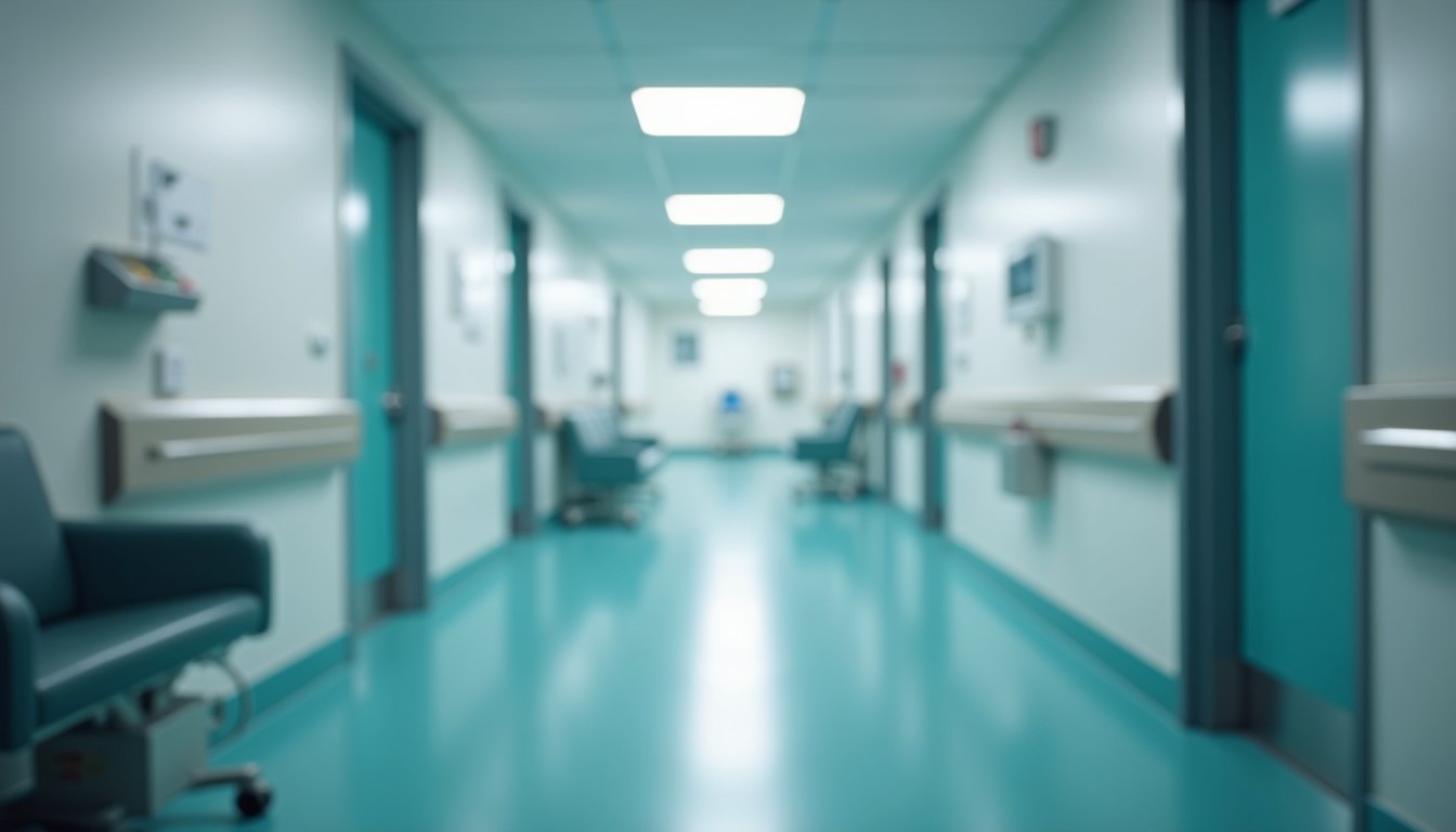An empty hospital corridor.
