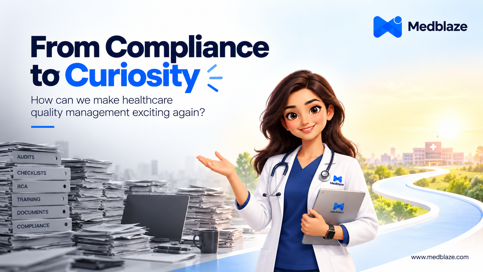 From Compliance to Curiosity: how can we make healthcare quality management exciting again? A quality professional turns away from stacks of audit, checklist, RCA, training, document and compliance files towards an open road.